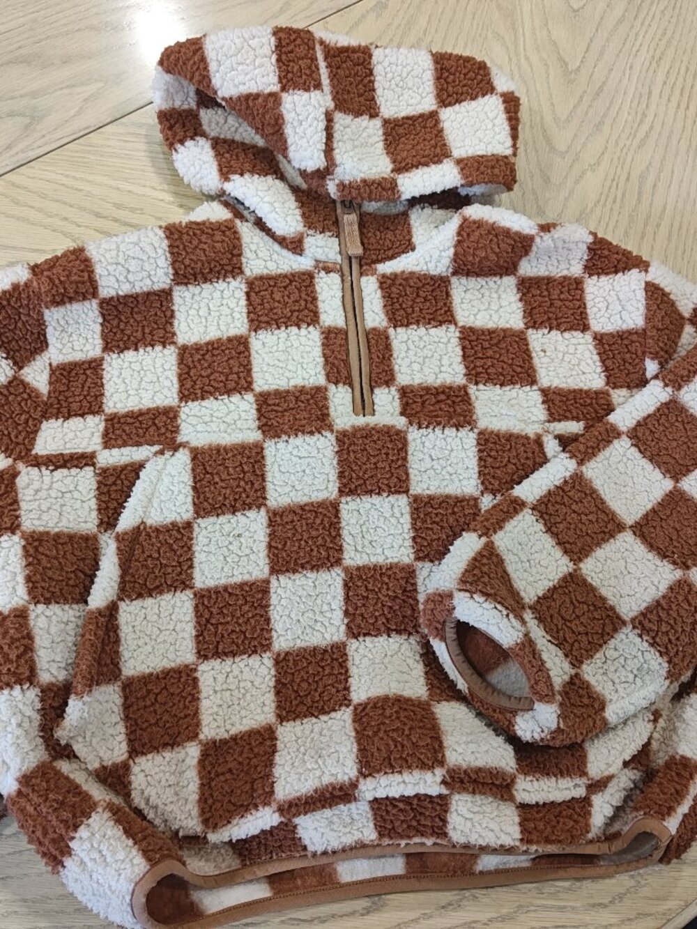 Gap Kids XL, Size 12 Checkered Sherpa Hoodie Quarter Zip